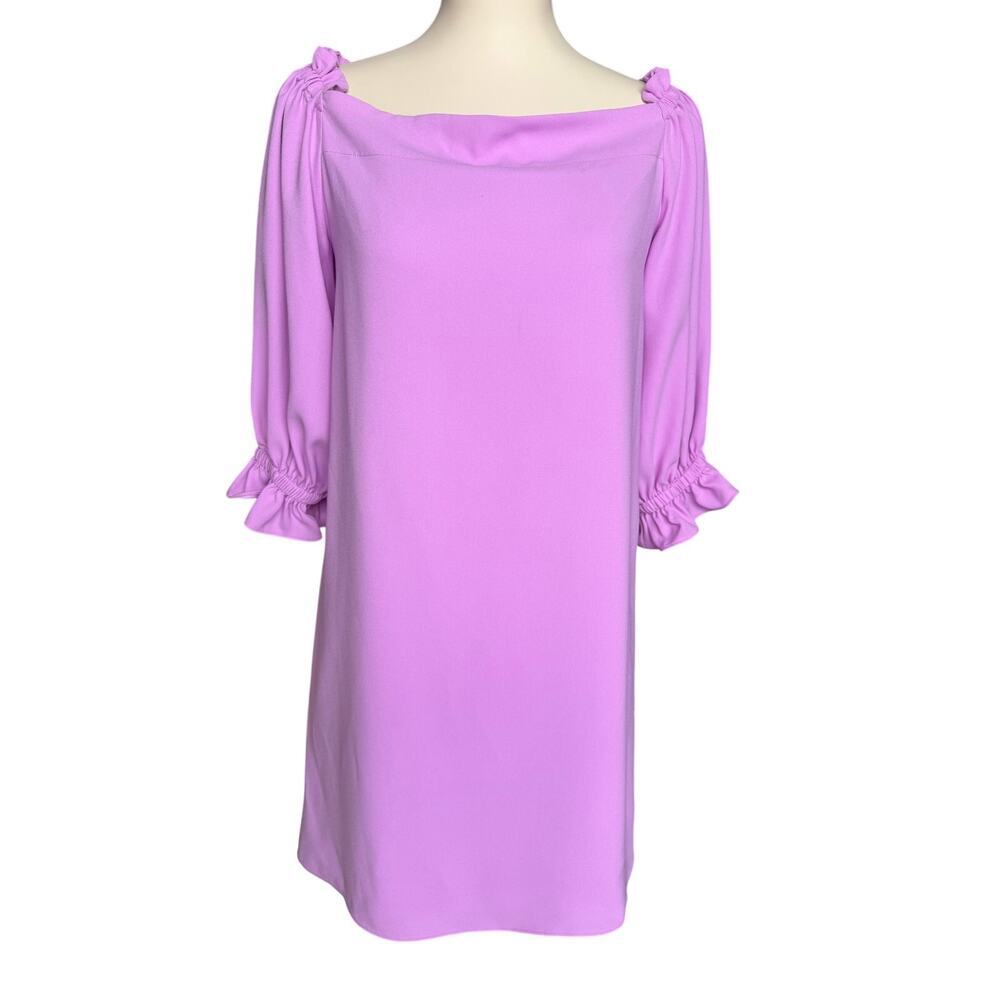 Trina Turk NWT Equinox Lilac Shift Dress Puff Sleeve Lined NWT Size Medium